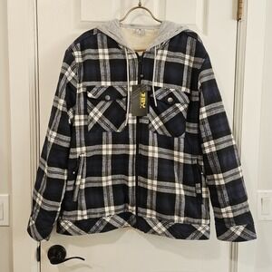 TBY Mens's Plaid Fleece Jacket With Knit Hood & Fleece Lined Size XXL - NWT